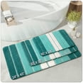 thumbnail image 3 of OEAKAY Bath Mat Bathroom Rug Absorbent Non-Slip Washable Shower Floor Mats Small Carpet 24"x43",Turquoise Teal and White, 3 of 8