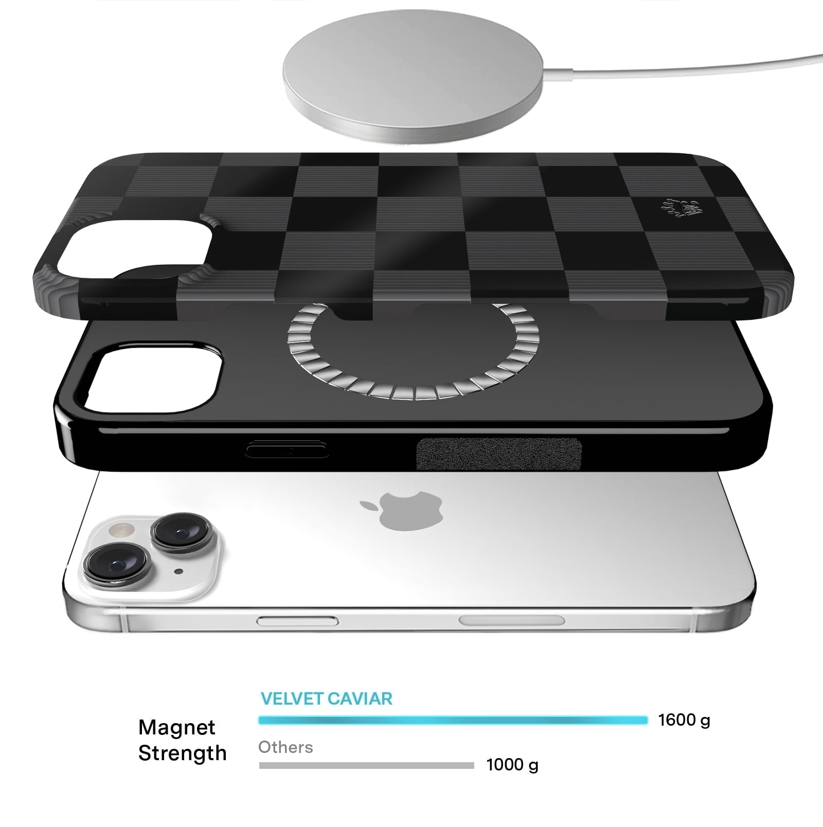 VELVET CAVIAR iPhone 13 Case Black Checkered - Compatible with MagSafe - Cute Protective Cases for Women for Women - Black Grey Checkerboard