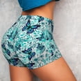 thumbnail image 4 of Fotbe Blue Floral with Butterflies Seamless Shorts, Womens Workout Shorts High Waist Stretch Booty Short for Gym/Yoga/Running/Biking-, 4 of 9
