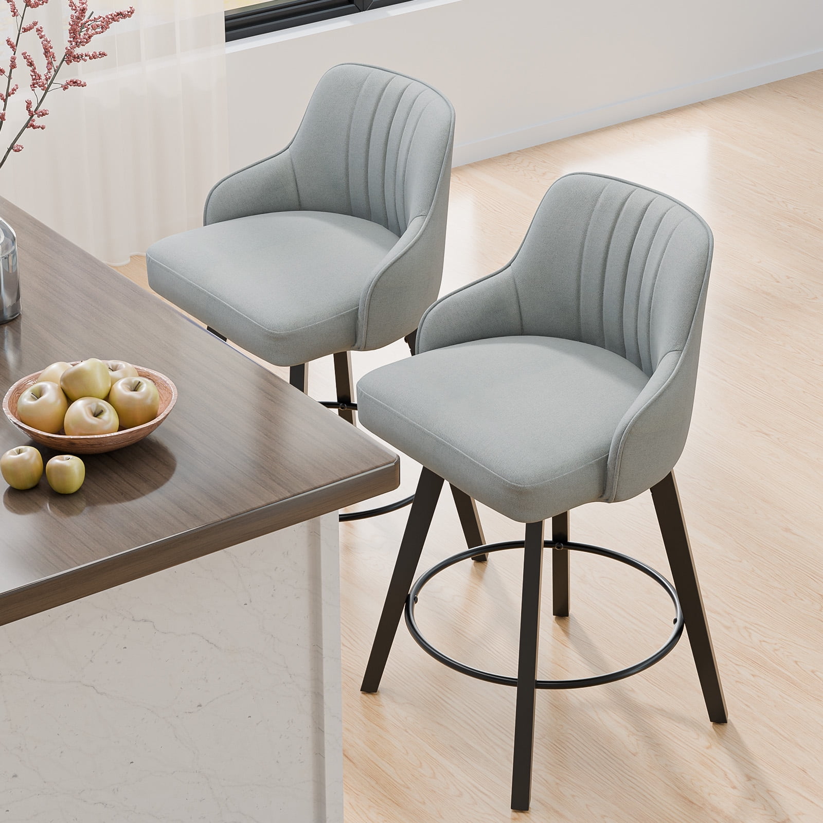 Ktaxon Swivel Bar Stools, 35" Counter Height Adjustable Fabric Bar Stools for Kitchen Island, Modern Gray, 1 PCS
