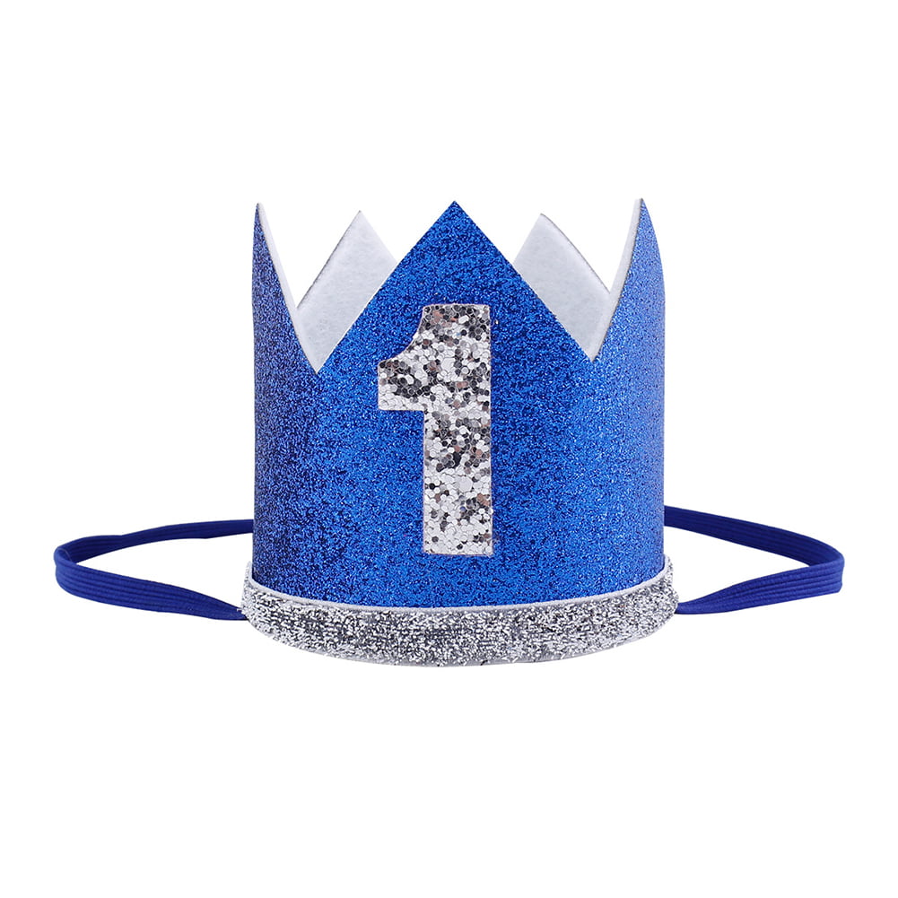 Blue Glitter Baby Boy Girl 1st Birthday Crown Party Hat Headband Decoration DE 