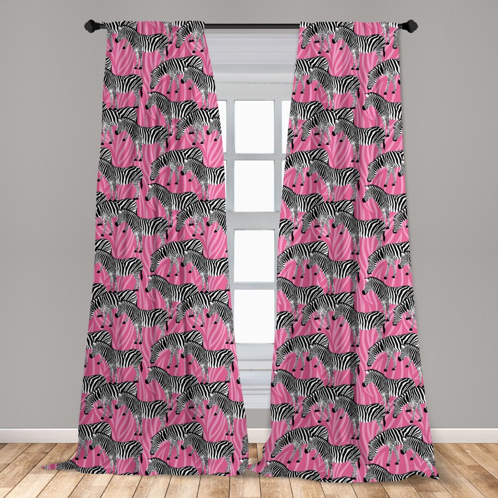 Pink Zebra Curtains 2 Panels Set, Zebras Pattern Wild Animal Hippie