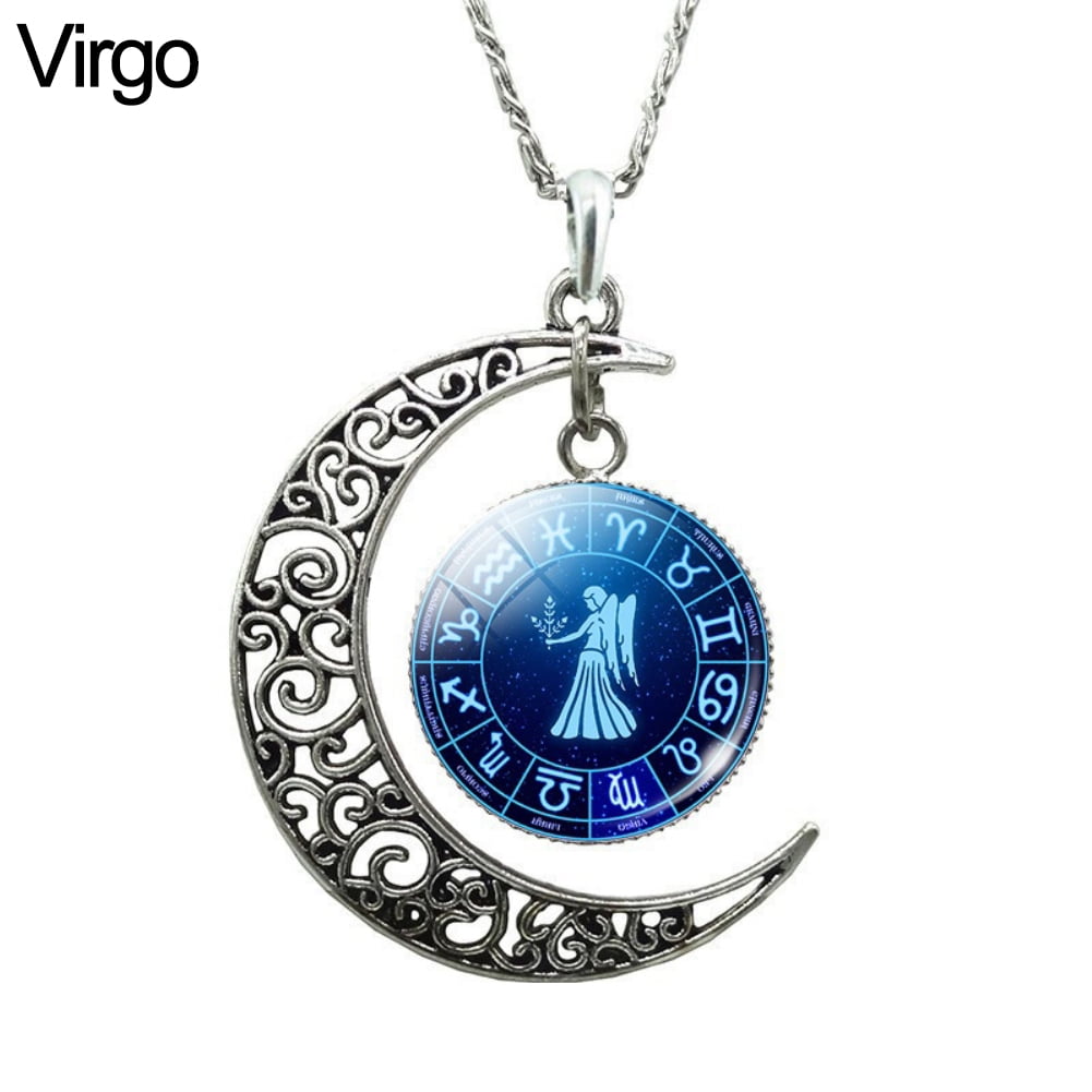 Yesbay Augury Jewelry 12 Constellations Hollow Crescent Moon Faux Gem Necklace-Virgo, Women's, Size: One size, Red