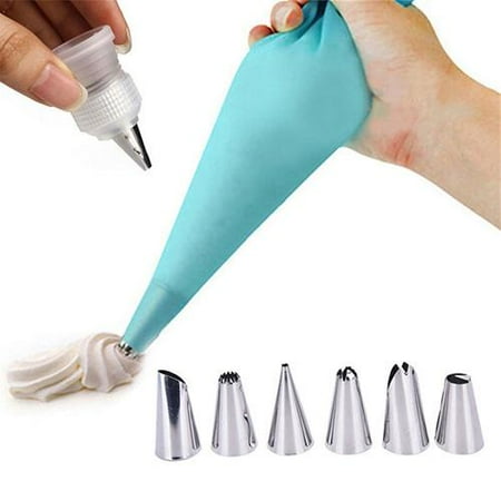 

8PCS Silicone Icing Piping Cream Pastry Bag 6 Stainless Steel Nozzle Set DIY Cake Decorating Tips Set Kitchen Accessories