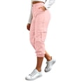 thumbnail image 2 of WIZUTIZ Women's Solid Color High Rise Cropped Jogger Pants with Decorative Buttons Elastic Waist Side Pockets Tapered Ankle Casual Trousers Soft Stretchy, 2 of 7