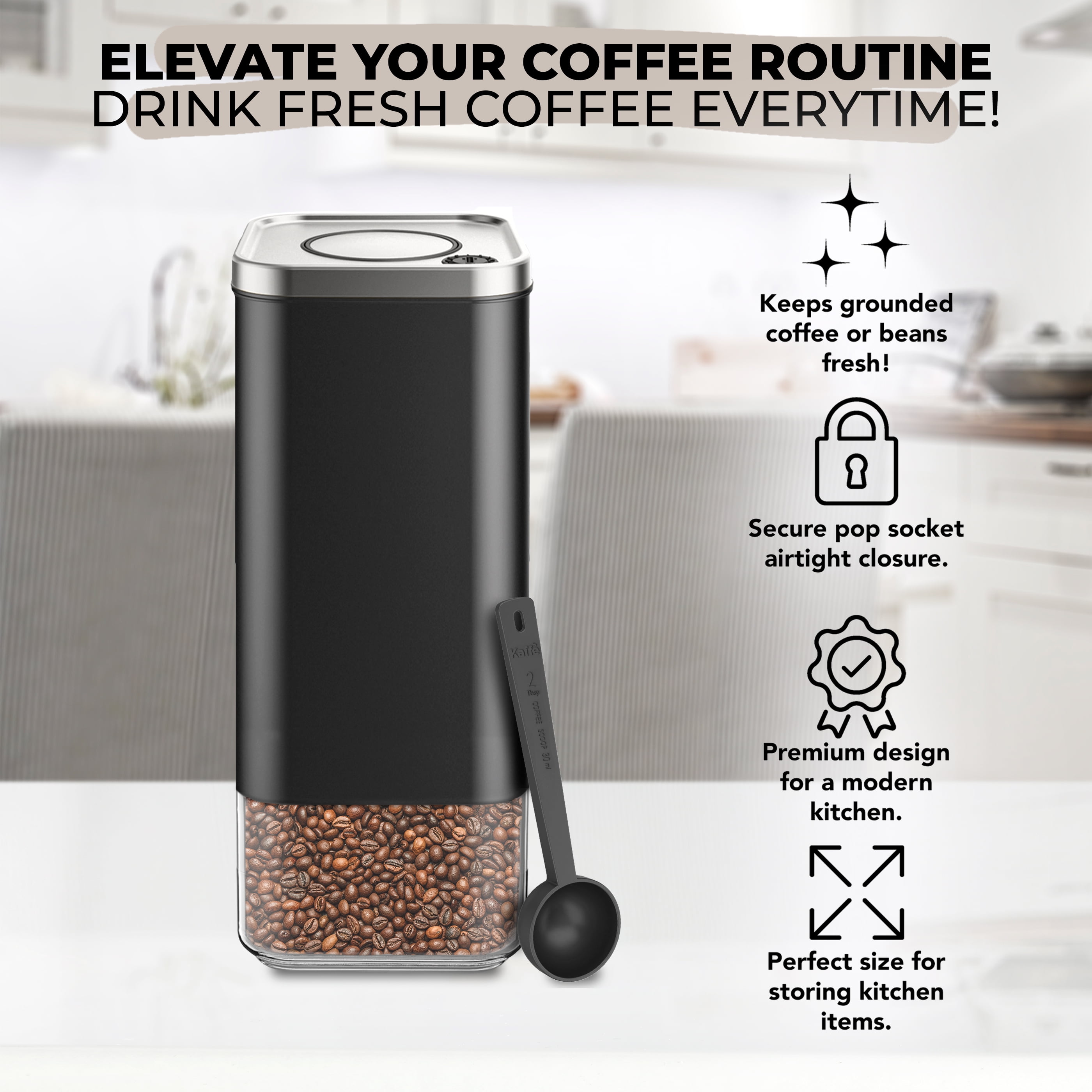 Kaffe 16 oz Storage Container Coffee Canister with Airtight Lid BPA Free  Stainless Steel 