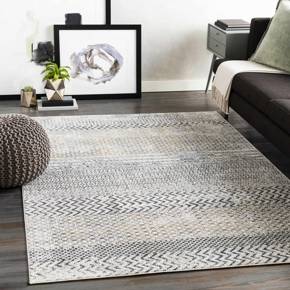 Hauteloom Rombauer Living Room, Bedroom Area Rug - Bohemian, Transitional - Light Gray, Charcoal, Gray - 7'10" x 10'2"