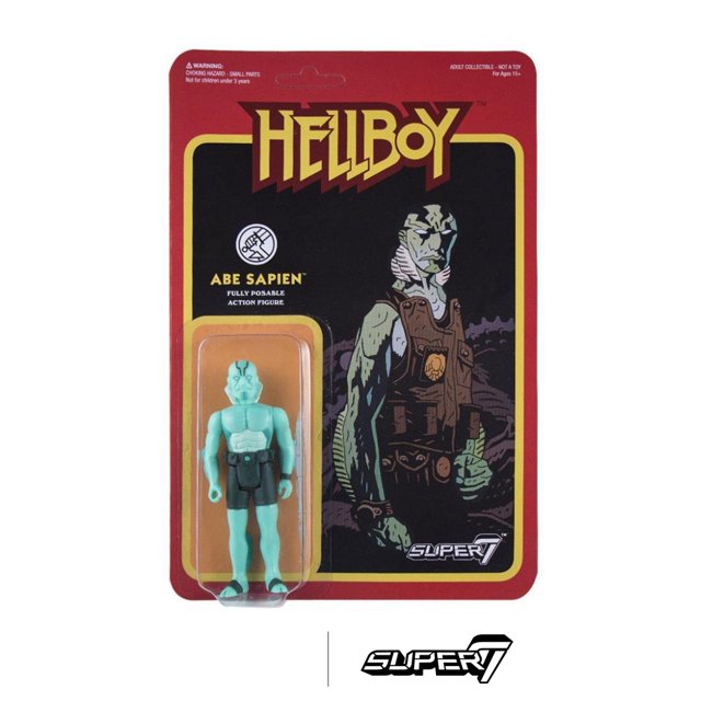 Figura de acción de Abe Sapien totalmente articulada Super7 Hellboy, tarjeta colgante retro móvil de 3,75 pulgadas con accesorio de juguete para niños