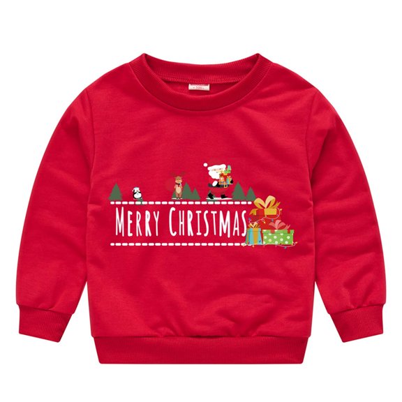 Lilgiuy Toddler Boy Girl Christmas Sweatshirt Cute Merry Christmas Letter Shirt Long Sleeve Crewneck Pullover Xmas Tops Gifts for Your Children Red(2-7 Years)