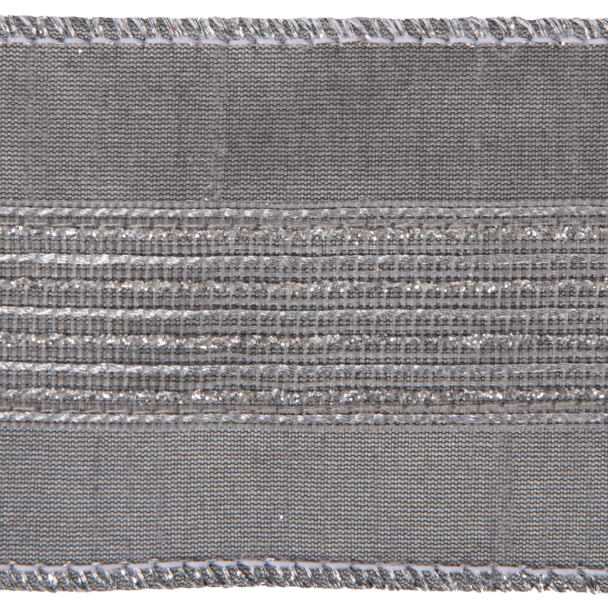 Vickerman 2.5" x 5 Yards Gray Glitter Dori Trim Dupion Ribbon.