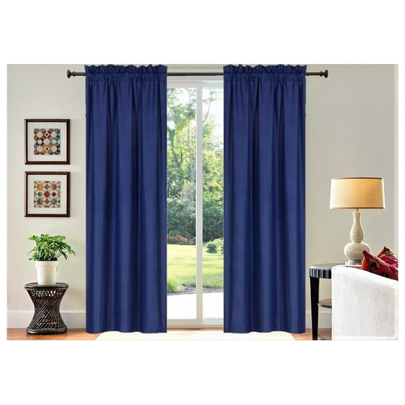 Set of 2 piece R64 navy color lined window curtain panel 100% privacy blackout drape with rod pocket 84" long
