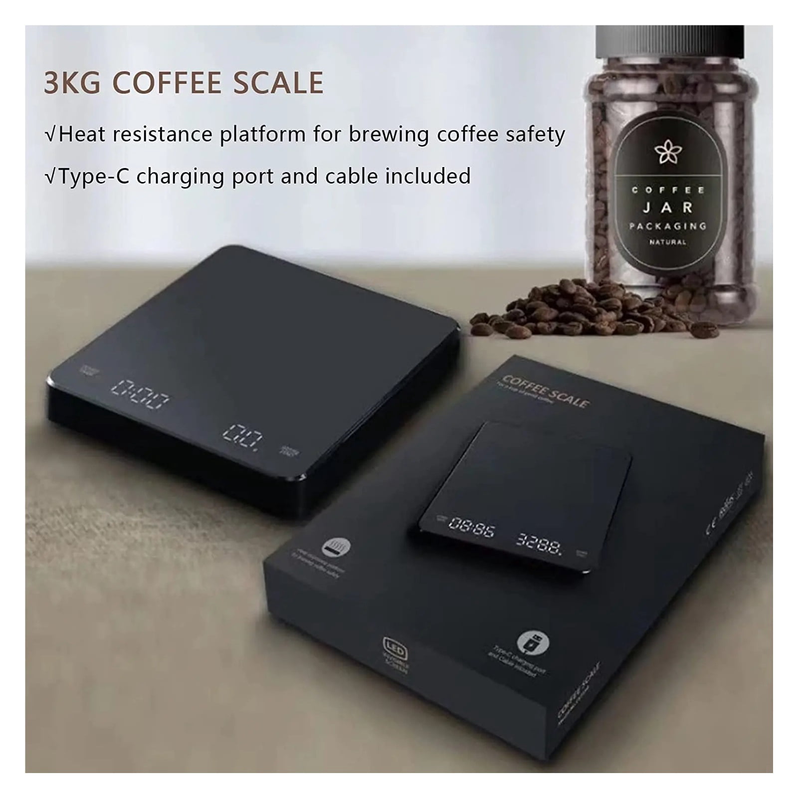 Smart LED Screen Coffee Scale Kitchen Scales, 3kg/0.1g Mirror+Basic+Electronic Scale Built-in Auto Timer Pour Over Espresso ,Simple Operation
