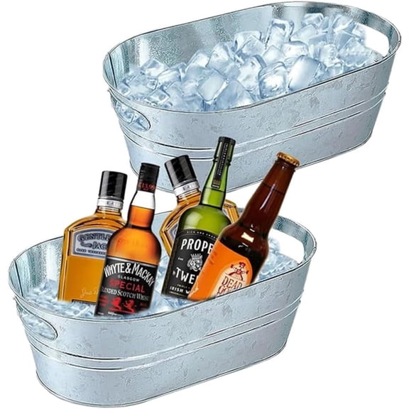 2 Pack Galvanized Tub, 4 Gallon Ice Bucket Large Metal Drink Buckets for Parties Beer Beverage Tub with Carry Handles for Champagne Cocktails Wine Cooling