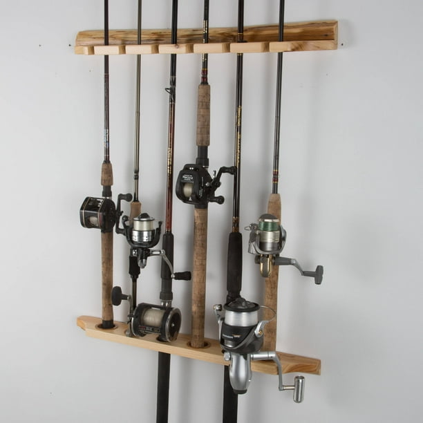 Rush Creek Rustic Pine Pine 6 Fishing Rod/Pole Wall Rack 