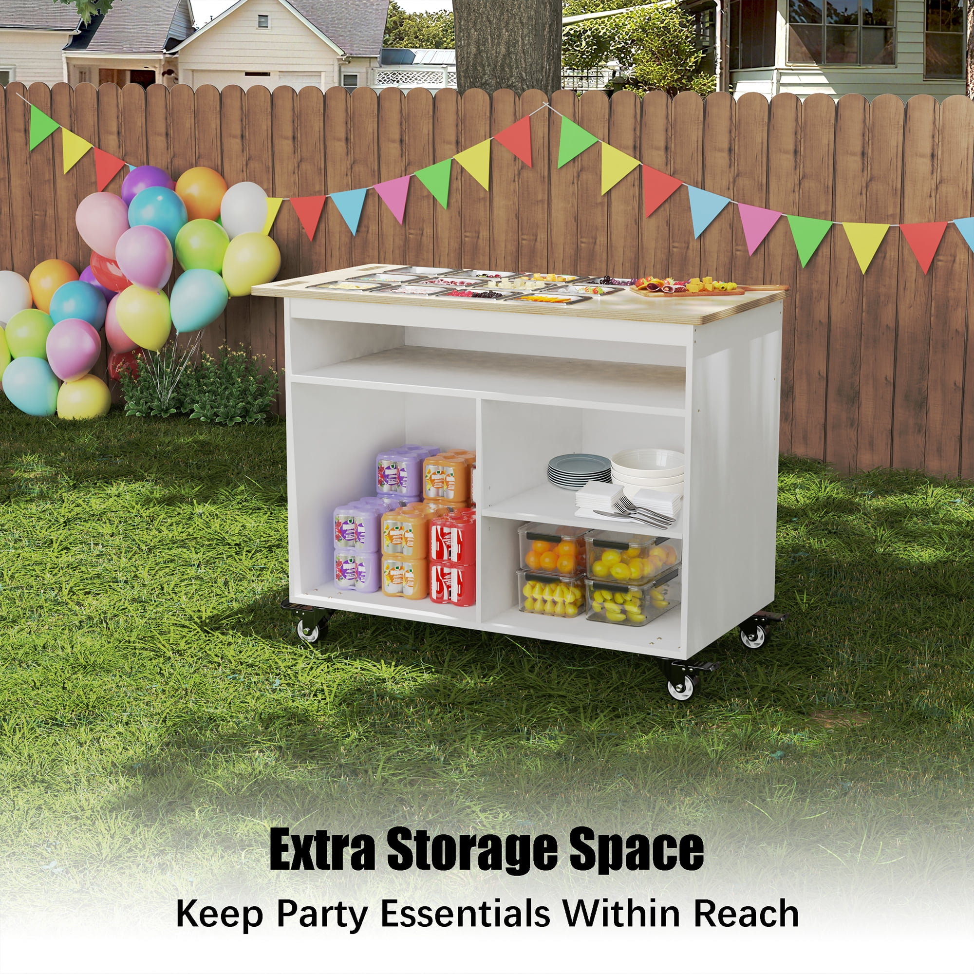 GDLF Charcuterie Cart with Stainless Steel Food Pans, Mobile Pizza Topping & Salad Bar Station, Buffet Serving Table