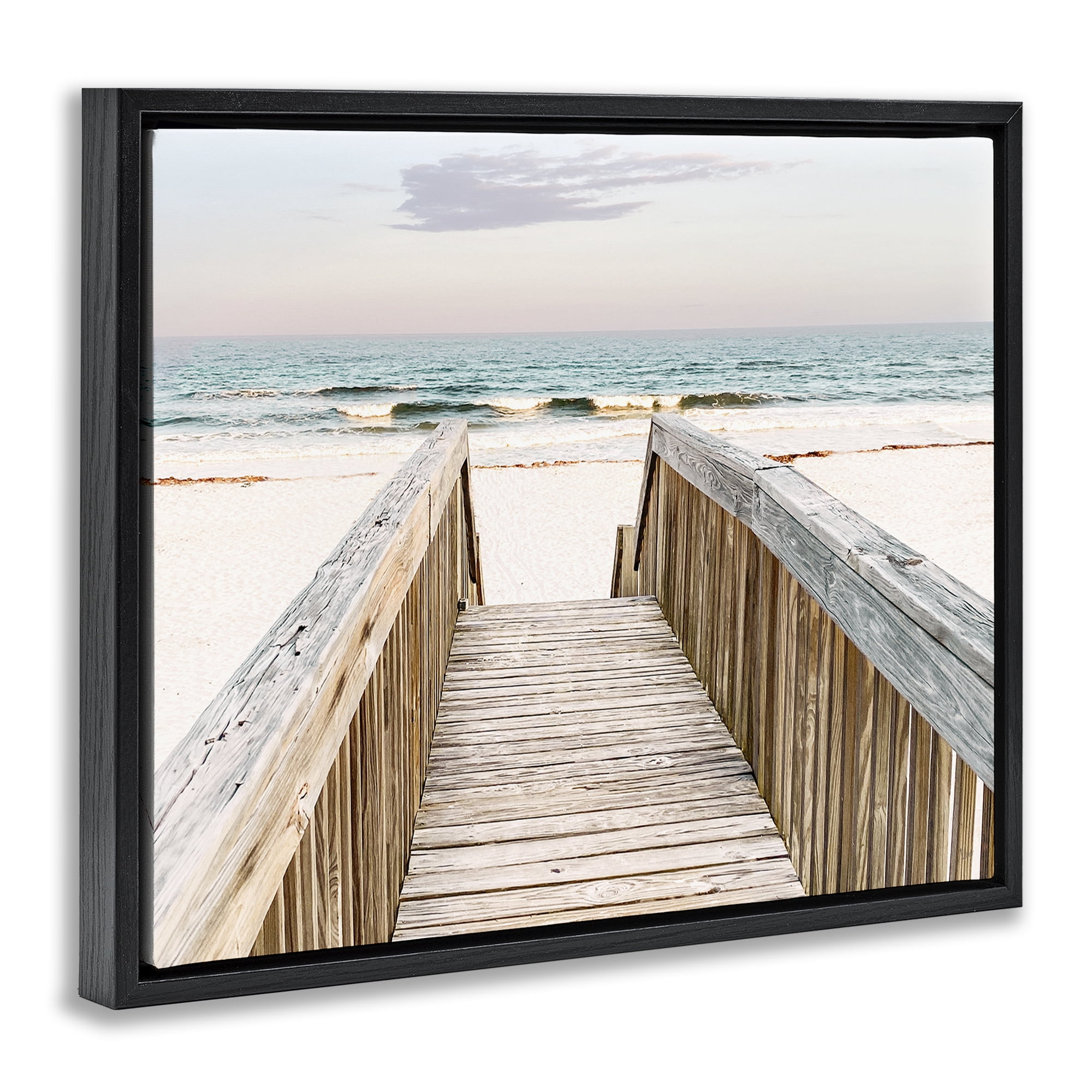 Stupell Industries Steps to Beach Shore Nautical & Beach Photography Black Floater Framed Canvas Art Print Wall Art, 21 x 17