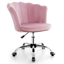 Costway Velvet Petal Shell Office Chair Adjustable Swivel Accent Vanity Armchair Pink