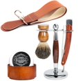 thumbnail image 1 of Hombres maquinilla de afeitar recta tejón cepillo de pelo soporte soporte cuero Strop jabonera, 1 of 5