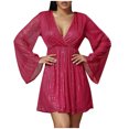 thumbnail image 2 of FcBaudy Robe à Manches Longues Col en V, Robes d'Été pour Femmes, Robes Décontractées pour Femmes, Robes Amples à Manches Longues Unies, Robe Confortable pour Femmes, 2 of 7