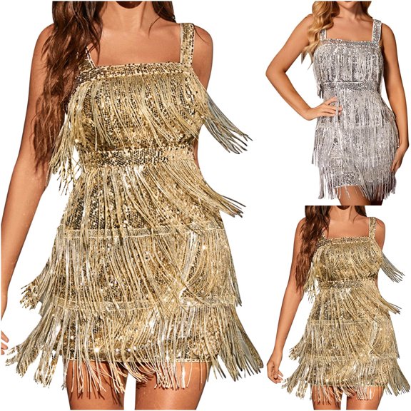 Women's Sequin Glitter Square Neck Formal Dress Spaghetti Strap Mini Party Dress Clubwear Cocktail Bodycon Dress