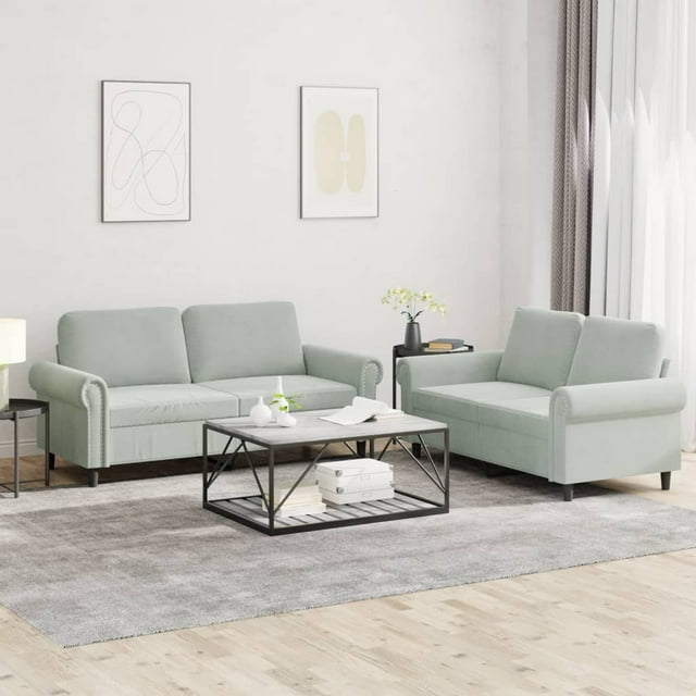vidaXL Ensemble de Canapé 2 Pcs avec Coussins Velours Gris Clair