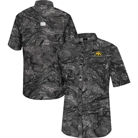 Men s Colosseum Charcoal Iowa Hawkeyes Realtree Aspect Charter Full-Button Fishing Shirt
