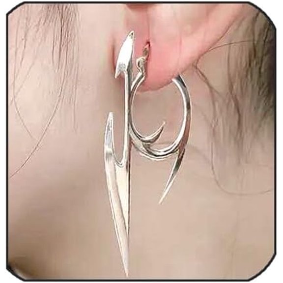 Vintage Silver Dagger Earrings Hypoallergenic Irregular Halloween Knife Statement Earrings Trendy Punk Darts Hoop Earring Jewelry Accessory for Women Men