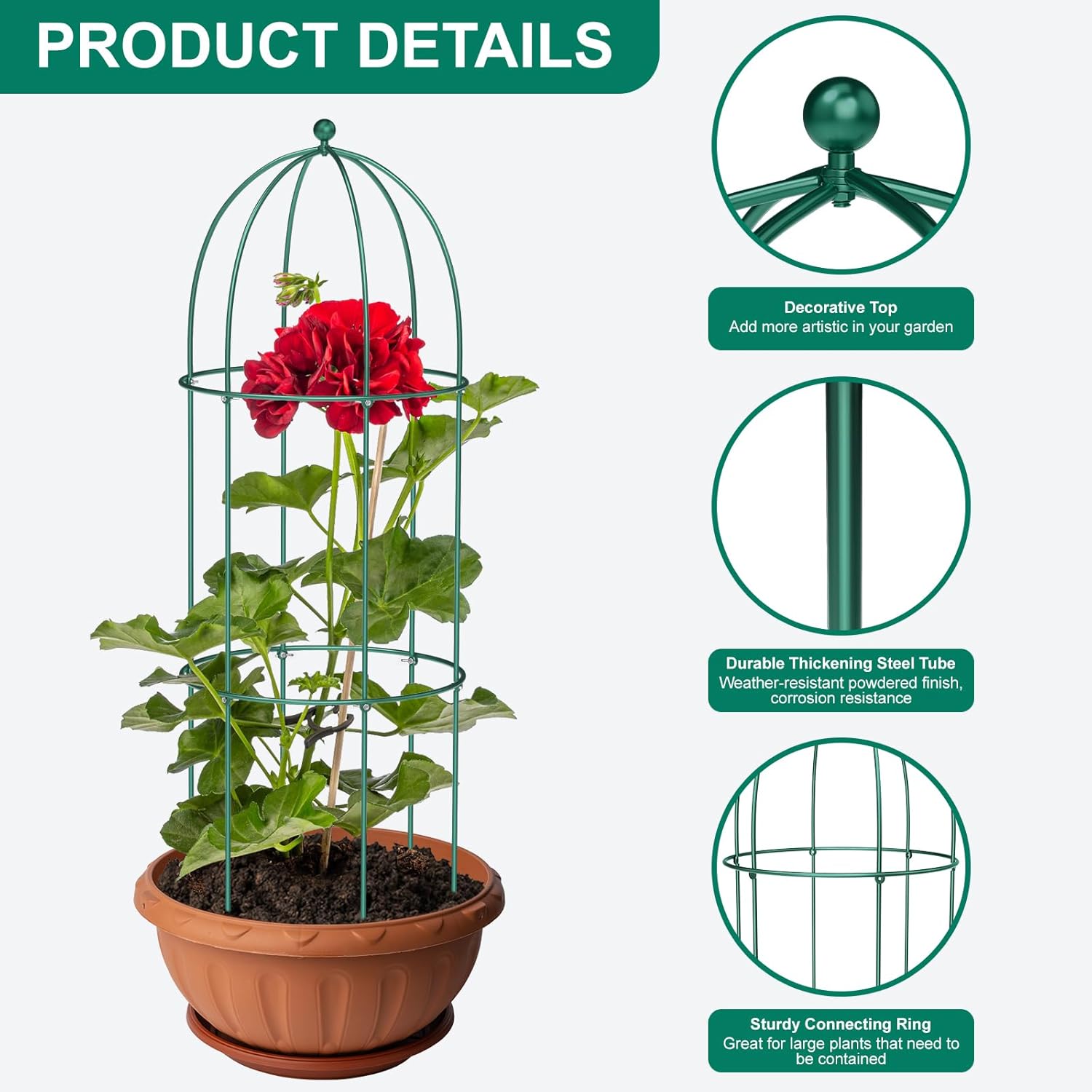 ABORON 3 Pack Garden Trellis for Climbing Plants, 17.7" x 47.2" Metal Rustproof Black Peony Cage, Outdoor Indoor Flowers Potted Obelisk Trellis for Cucumber Vine Lily Rose Plant Support