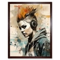 thumbnail image 1 of Angry Young Woman with Mohawk Hair and Headphones Modern Watercolour Painting Art Print Framed Poster Wall Decor 12x16 inch, 1 of 5