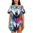 thumbnail image 1 of Fotbe Cool Colorful Wolf Conjunto de Pijama Estampado para Mujer, 2 Piezas, Ropa de Dormir con Camiseta de Manga Corta y Shorts Suaves-Small, 1 of 6