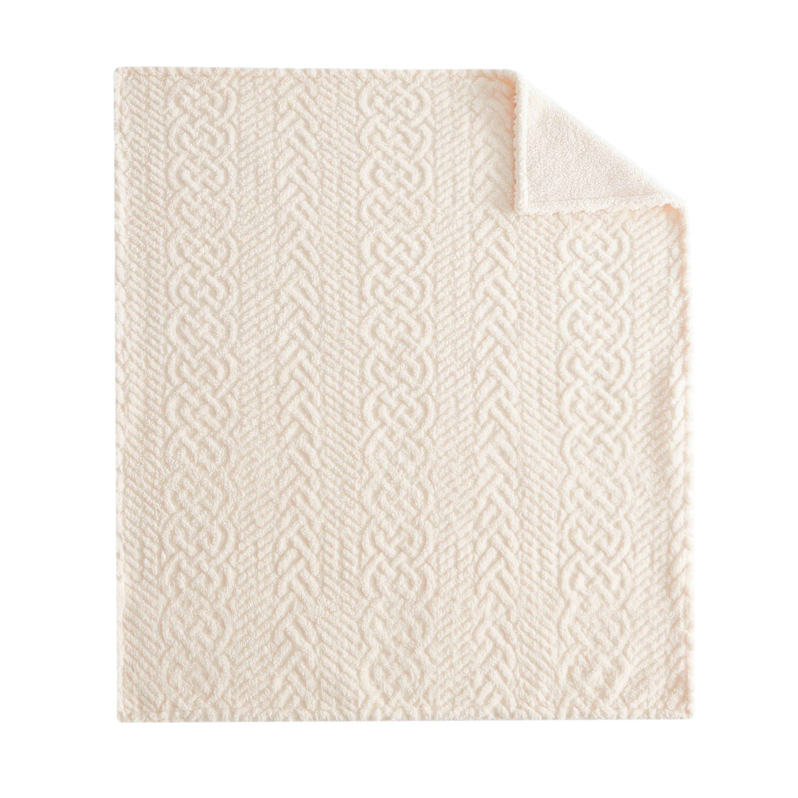 Dearfoams Embossed Sherpa with Solid Sherpa Reverse Throw, Ivory