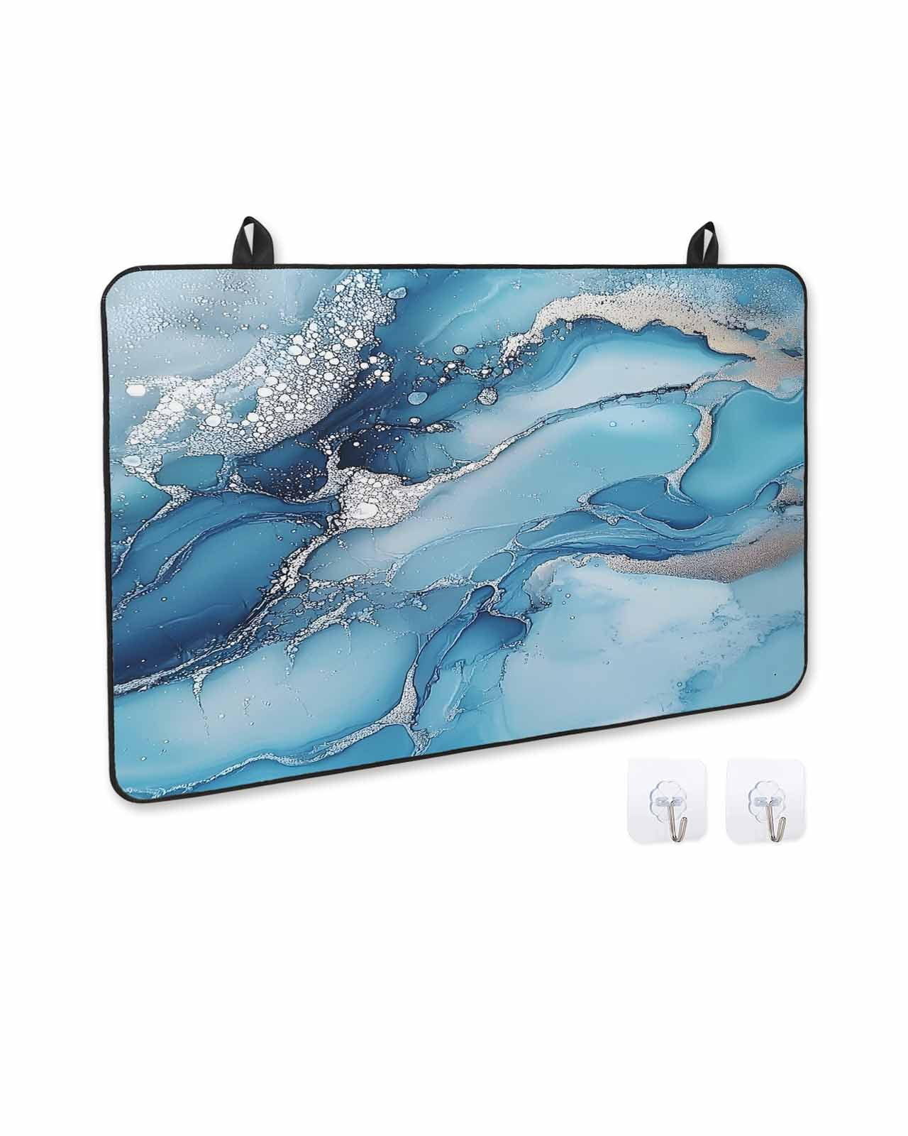 nqOlkjepod Large Induction Cooktop Protector Mat 24"x21", Blue Marble Stove Top Covers for Electric Stove, Grey Modern Aesthetic Artwork Decorative Stove Burner Cover Mats, Glass Top Stove Cover