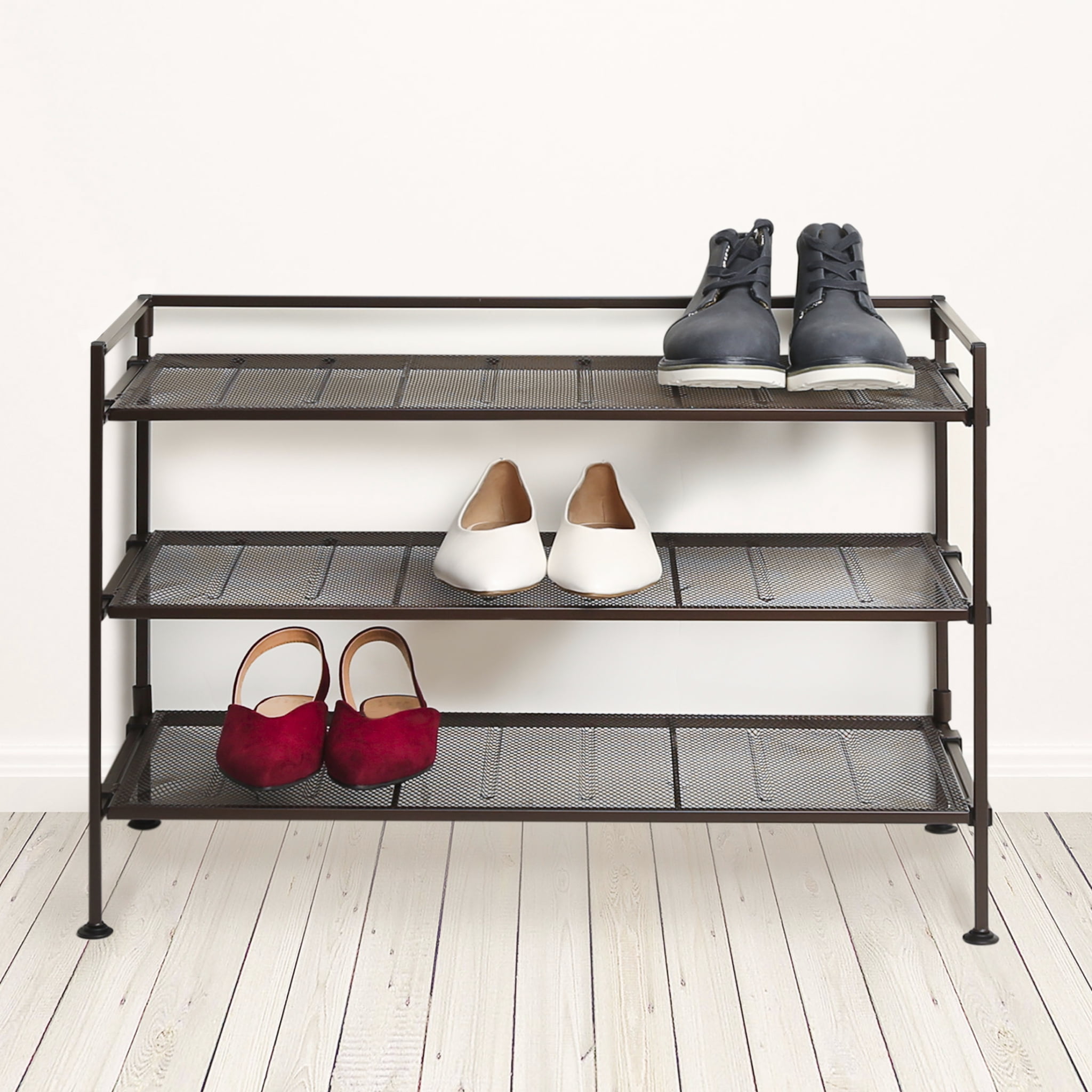 Seville Classics 3Tier Shoe Rack, Metal and Mesh, Bronze