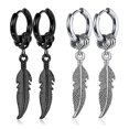 thumbnail image 2 of 2 pares de pendientes de moda con forma de cruz y plumas, estilo punk rock para mujer, color negro, 1 par, 2 of 5
