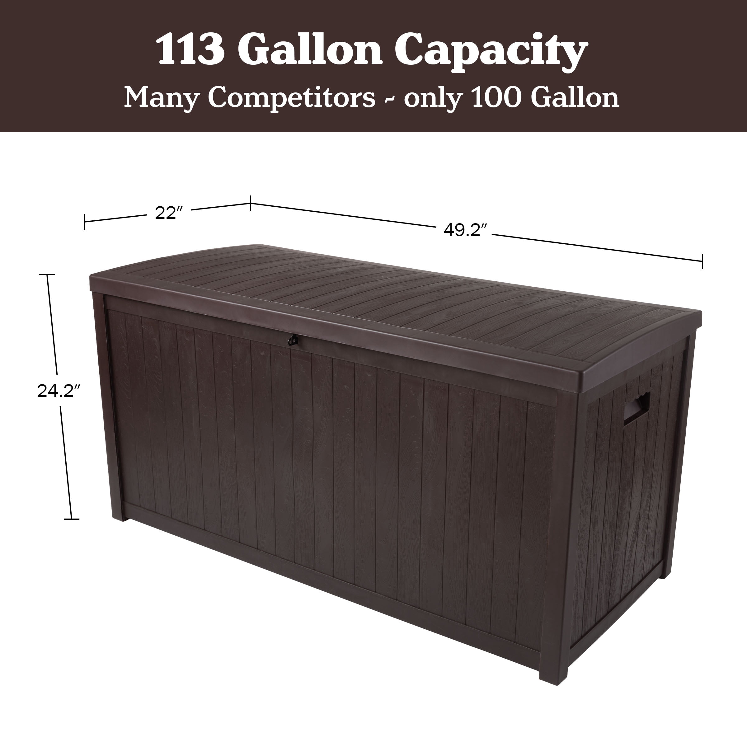 Pure Garden 113-Gallon Outdoor Storage Box - Durable Resin Deck Box, Brown