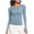 thumbnail image 2 of Sevevn Women's Casual Fashion Solid Color Sports Yoga Quick Drying Long Sleeved Top Blue XL Great Gifts for Less, 2 of 7