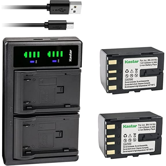 Kastar 2-Pack Battery and LTD2 USB Charger Replacement for JVC CU-VH1, CU-VH1US, GR-33, GR-4000, GR-D20, GR-D200 D201, GR-D2000, GR-D21, GR-D22, GR-D23, GR-D30, GR-D30US, GR-D31, GR-D31US, GR-D32