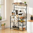 thumbnail image 4 of Biemlerfn 39" Wide Large Bakers Rack with Power Outlets, 5 Tiers Coffee Bar Table with 3 Wire Basket, 15 Hooks, Microwave Stand Kitchen Storage Shelf, White Oak, 4 of 11