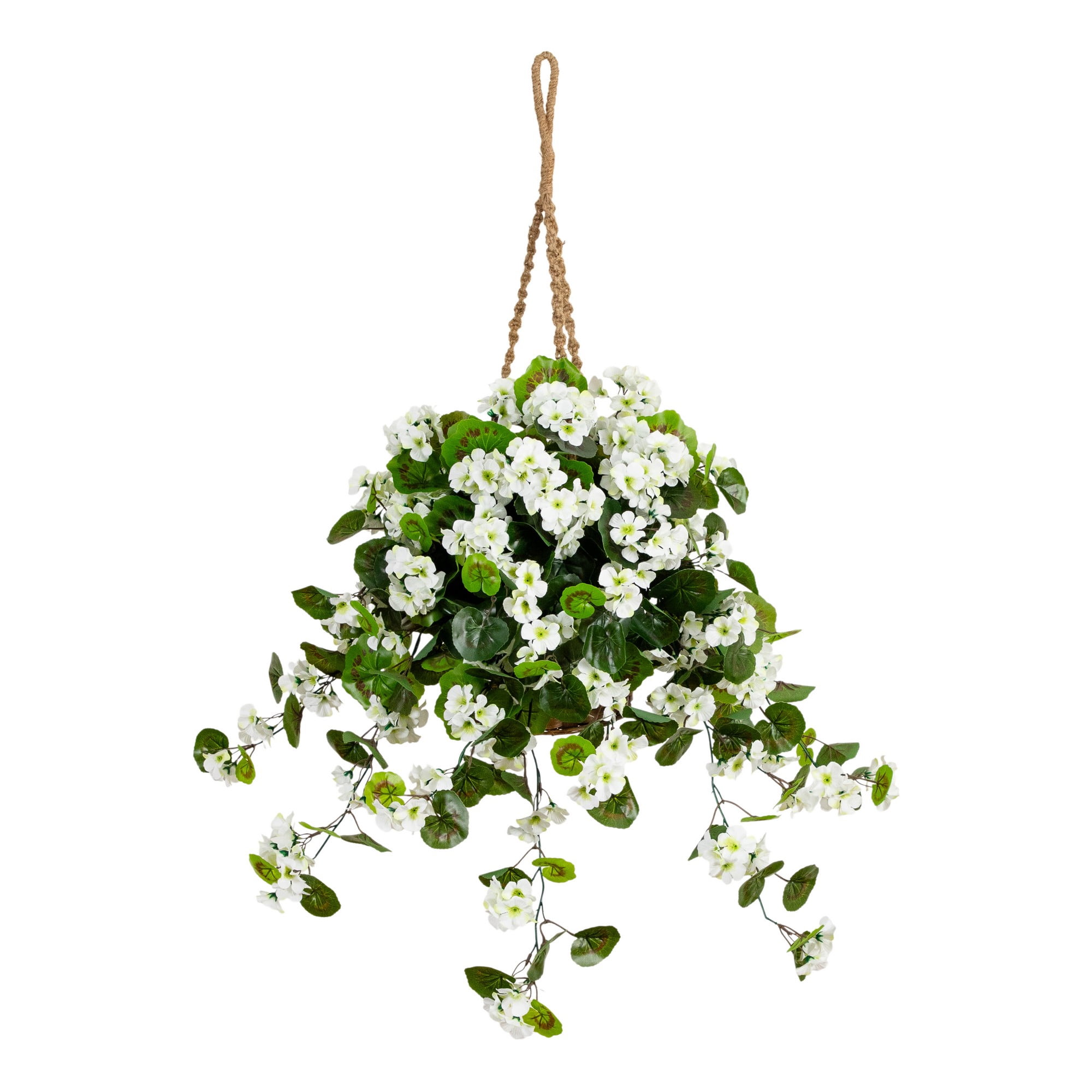 Nearly Natural UV Resistant Outdoor Artificial Geranium in Hanging Basket - 28" - White