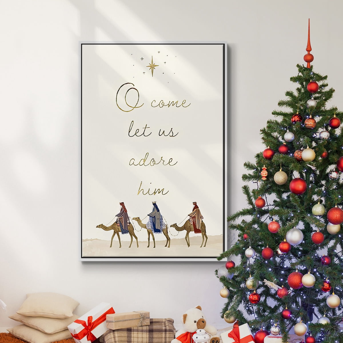 Away in a Manger Collection B - Framed Gallery Wrapped Holiday Canvas - 25 x 37 - White Frame