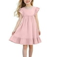 thumbnail image 2 of ITSAME Kids Girls Sundress, Cotton Linen Ruffle Sleeveless Round Neck Fashion Skater Dresses Pink 1-2T, 2 of 6