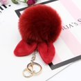 thumbnail image 3 of Lindo llavero de bola de piel con pompón, llavero con orejas de conejo, decoración con dije para bolso (rojo vino) (1 unidad), 3 of 5