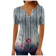 thumbnail image 1 of TSADFHJI Chandail en Molleton Col Rond pour Femmes T-Shirt Confortable Tunique Col en V Boutons Blouse Manches Courtes Tops d'Été L Gris, 1 of 5