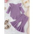 thumbnail image 3 of WIFORNT Baby Girl 2Pcs Spring Outfits Ruffle Long Sleeve Ribbed Knit Romper + Flare Pants Set Infant Clothing, 3 of 8