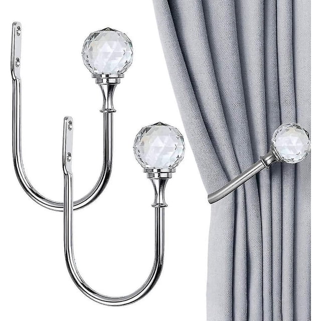 Juego de 2 abrazaderas para cortinas LzGUNGY en forma de U con Bola de cristal transparente color plata