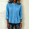 thumbnail image 4 of CHGBMOK Women's Fall Tops Crew Neck Long Sleeve Shirts with Button Down Casual Pleated Blouses, 4 of 6