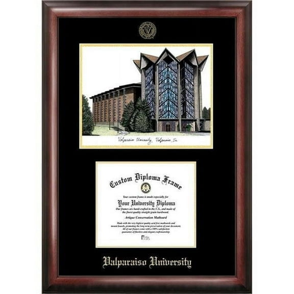 Campus Images IN991LGED-108 8 x 10 in. Valparaiso University Gold Embossed Diploma Satin Mahogany Frame with Lithograph