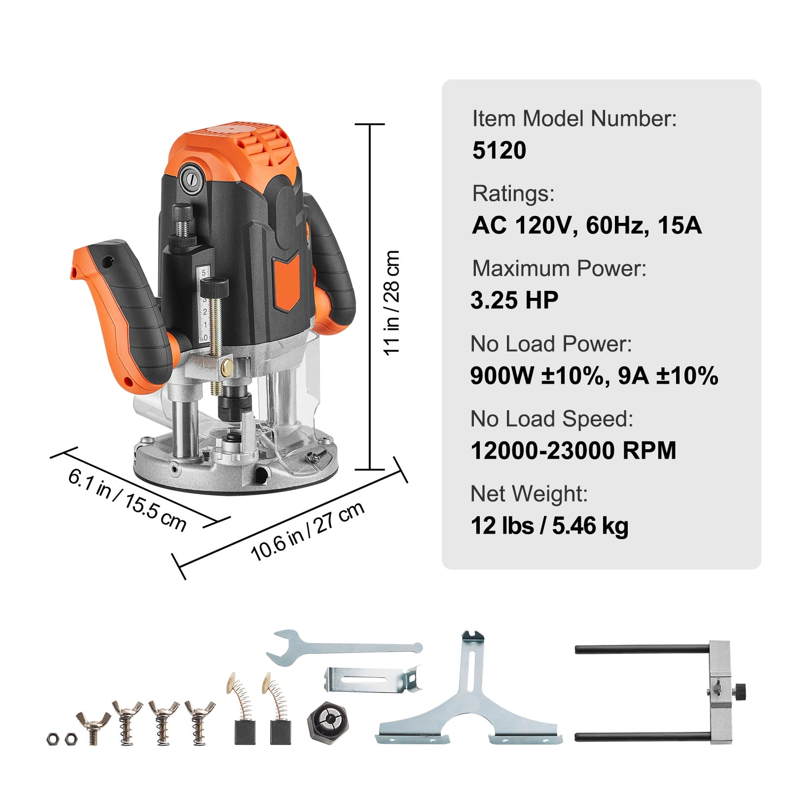KFFKFF Plunge Router Variable Speed Plunge Base Router 3-1/4 HP 12000-23000 RPM