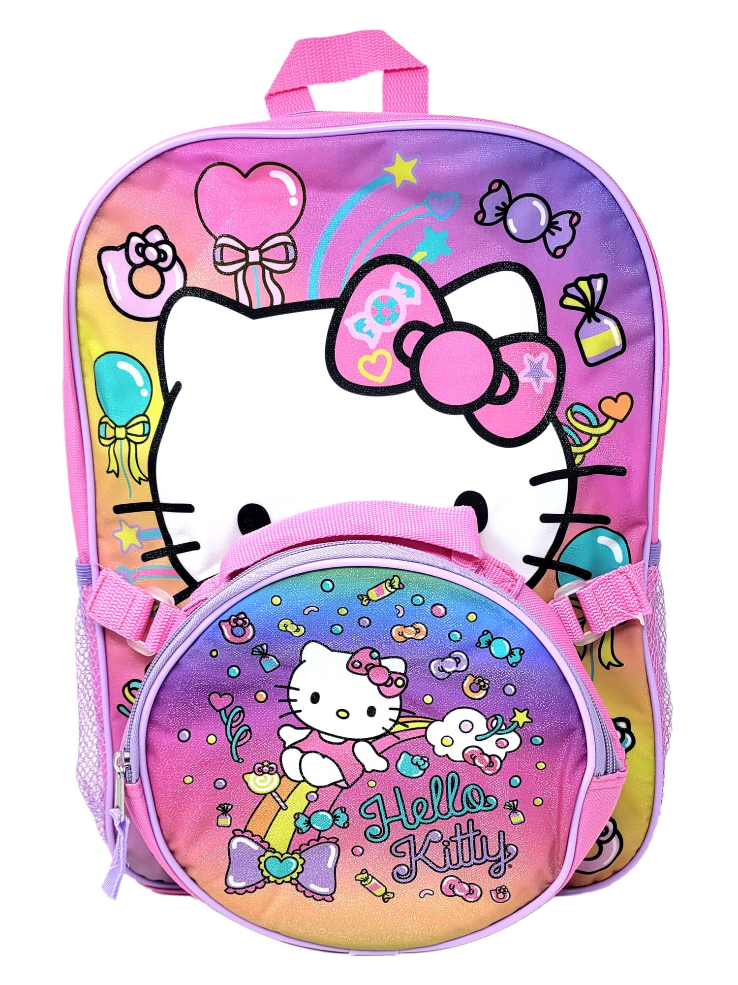 Hello Kitty Backpack w/ Round Detachable Insulated Lunch Bag Girls Pink