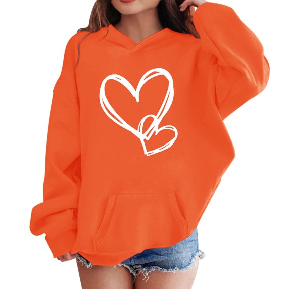 Girls' Heart Graphic Print Cute Hoodies Long Sleeve Pullover Hoodie Sweatshirt with Pocket Oversized Fleece Lined Cozy Jacket